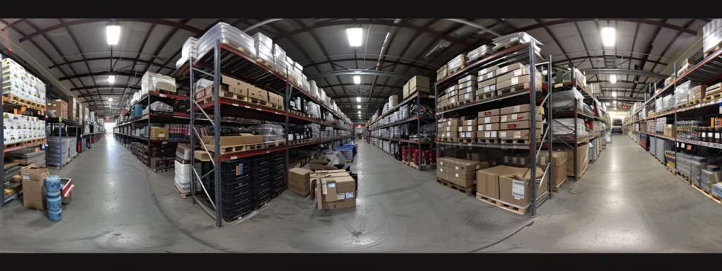 a warehouse filled with neatly organized and labeled shelves stocked with a variety of products.