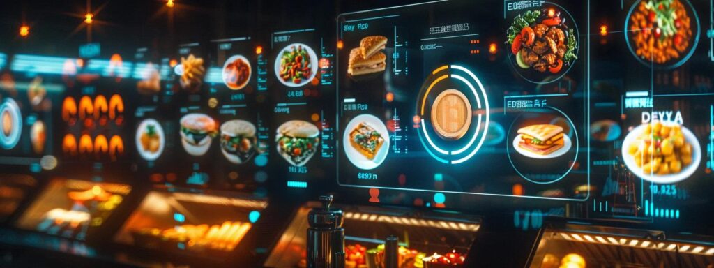 a sleek, modern digital dashboard displays an array of vibrant food delivery icons, each representing a different platform, illuminated by soft ambient lighting that creates a dynamic, inviting atmosphere.