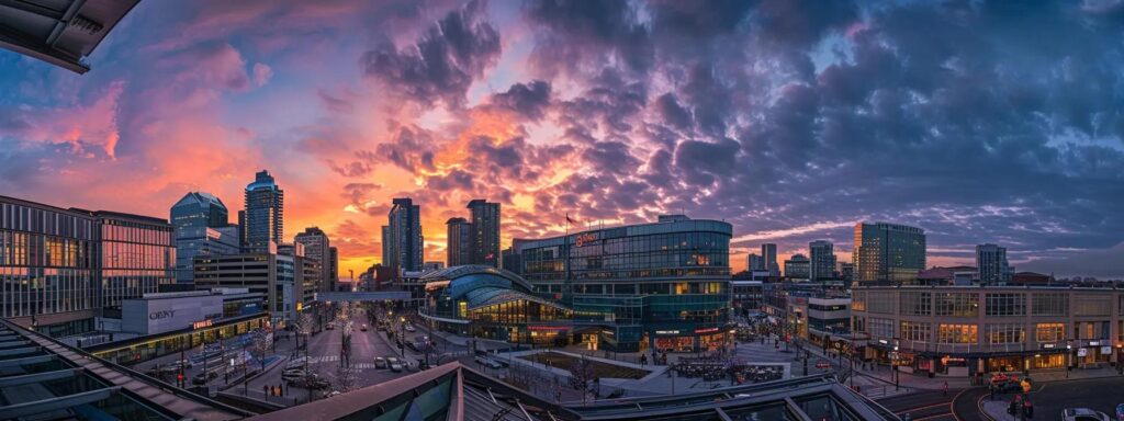 a vibrant cityscape of ottawa at sunset, highlighting a bustling local marketplace with businesses adorned in digital marketing motifs, showcasing the pivotal role of seo in energizing local enterprises.