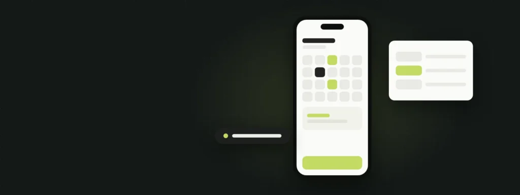 Illustration of a booking app with a calendar and available time slots