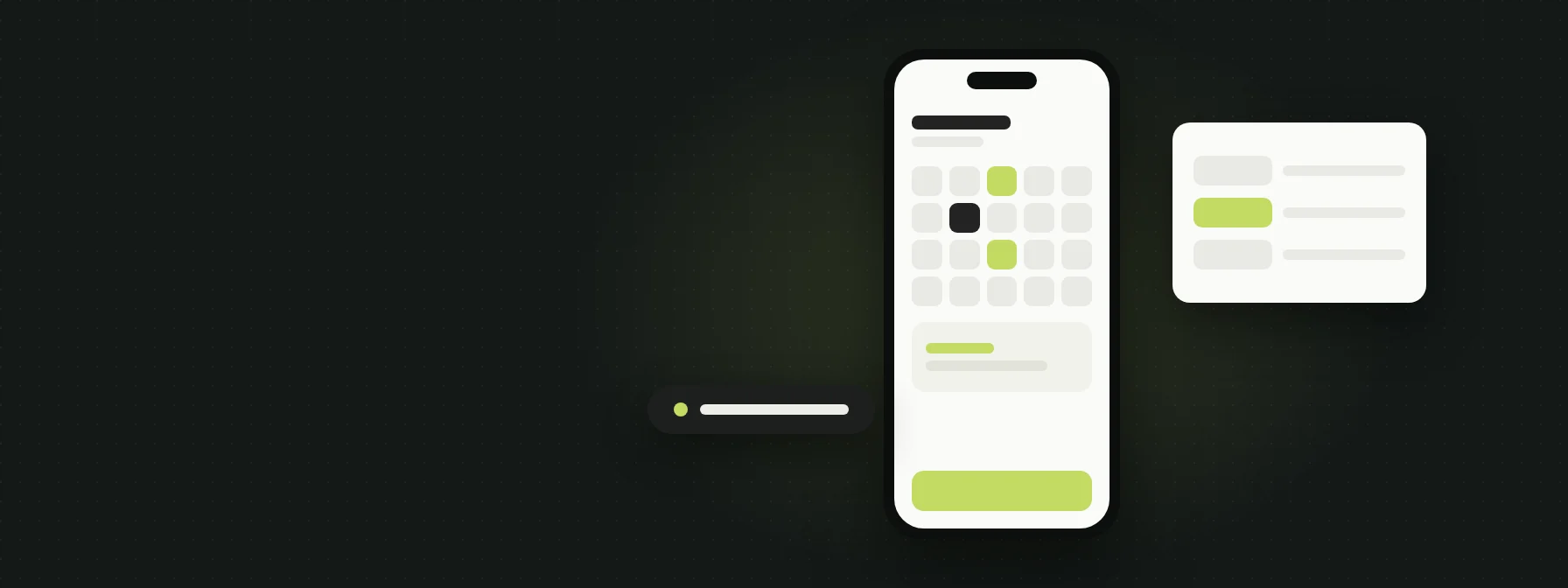 Illustration of a booking app with a calendar and available time slots