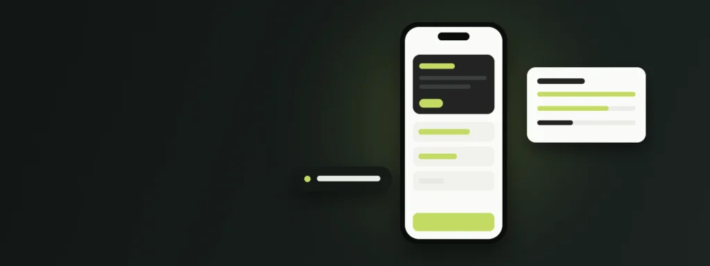 Mobile app on a phone next to a project estimate with design, build and launch phases