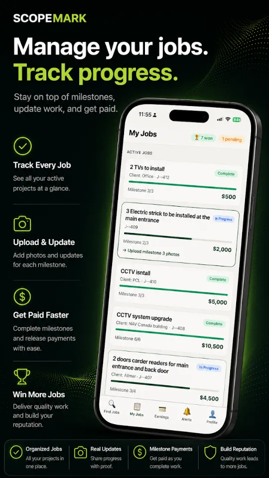 Écran de l’application ScopeMark avec la liste des projets